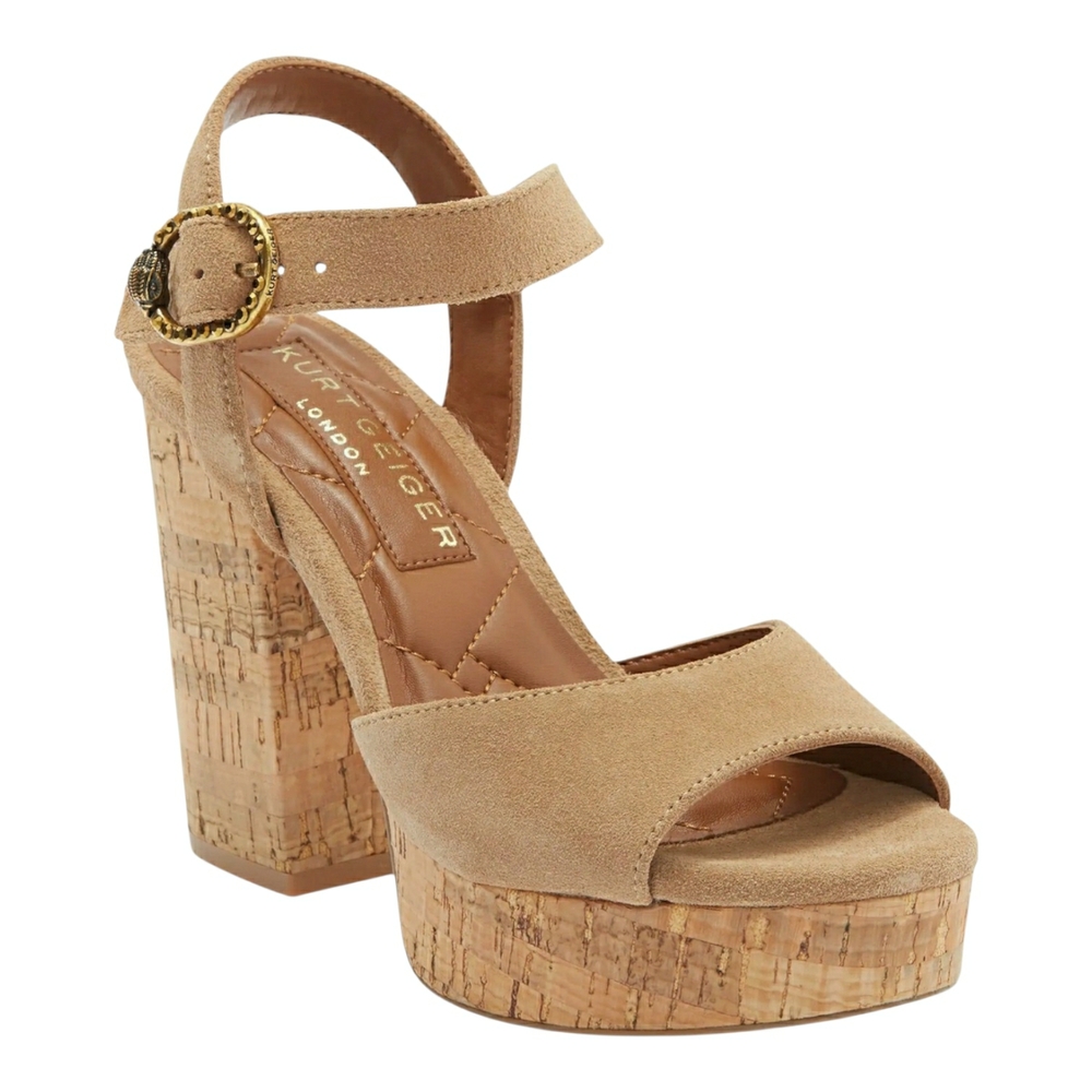 Kurt Geiger Mayfair Tan Cork Platform Block Heel Sandals w/ Crystal Eagle NIB! ♡ - Picture 9 of 11